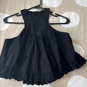 Zara Black Sleeveless Halter Babydoll Crop Top